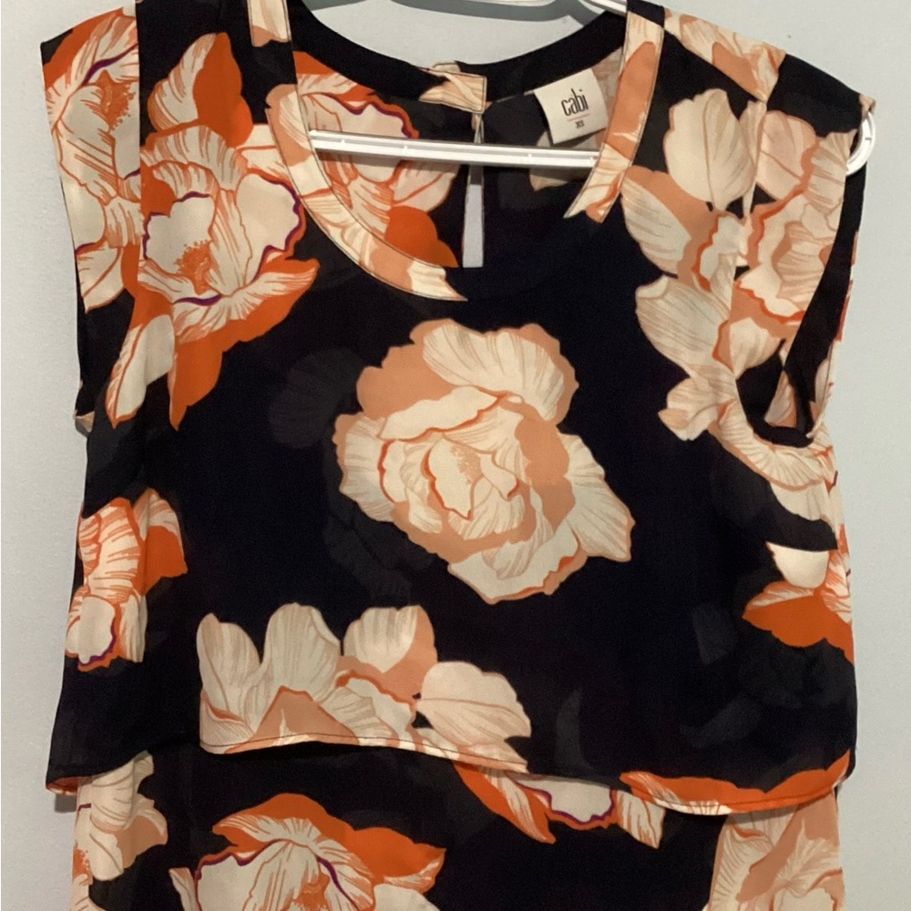 Cabi Cabiblossom Floral Top Navy Orange XS